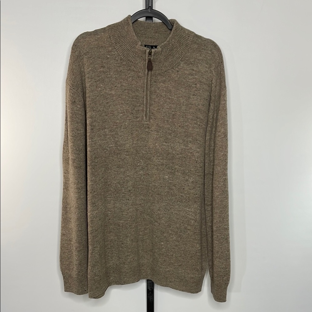 Josh A Banks Men’s Lambswool Grandpa Sweater 1/4 Zip Brown Preppy Sz 2XL